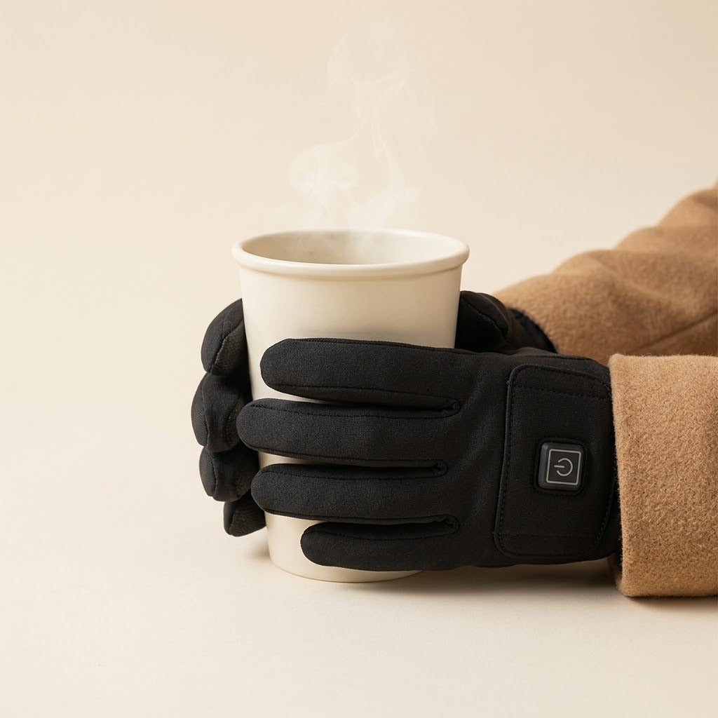 Guantes calefactables con un café