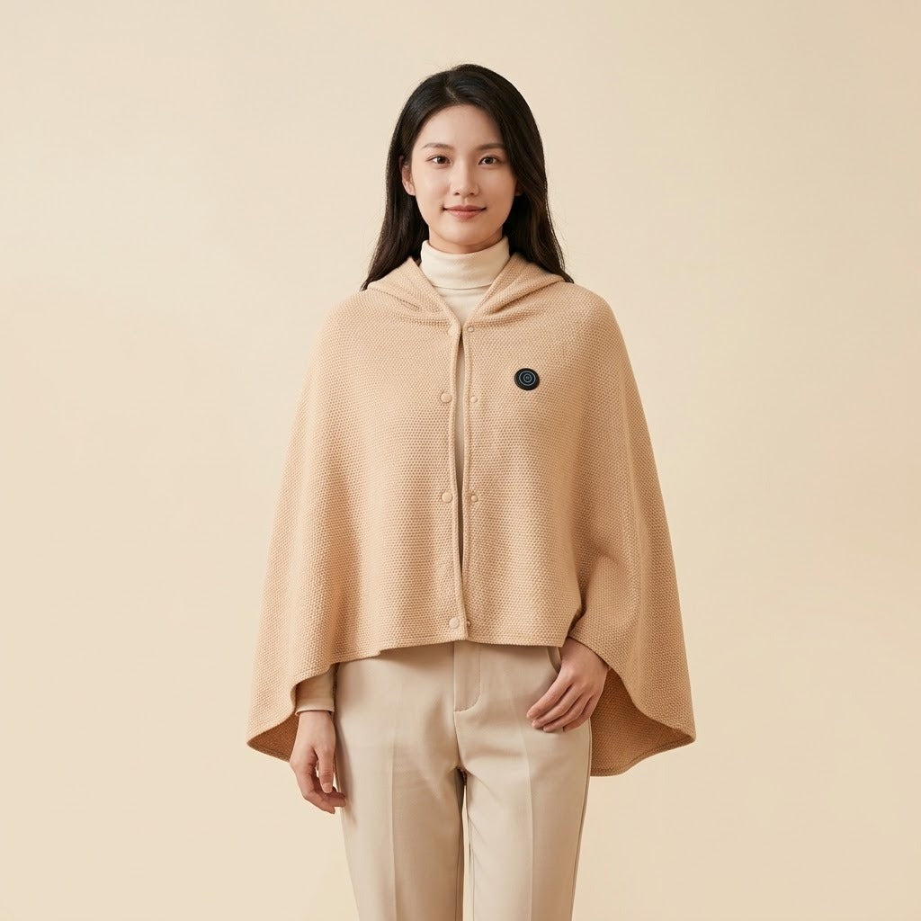Manta poncho calefactable puesta